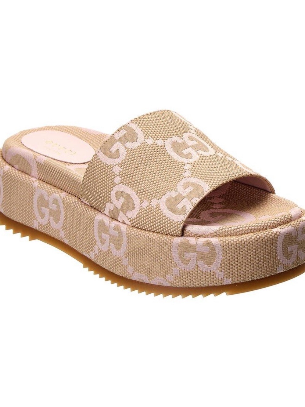 Gucci GG Canvas Pink & Beige Slide Sandals